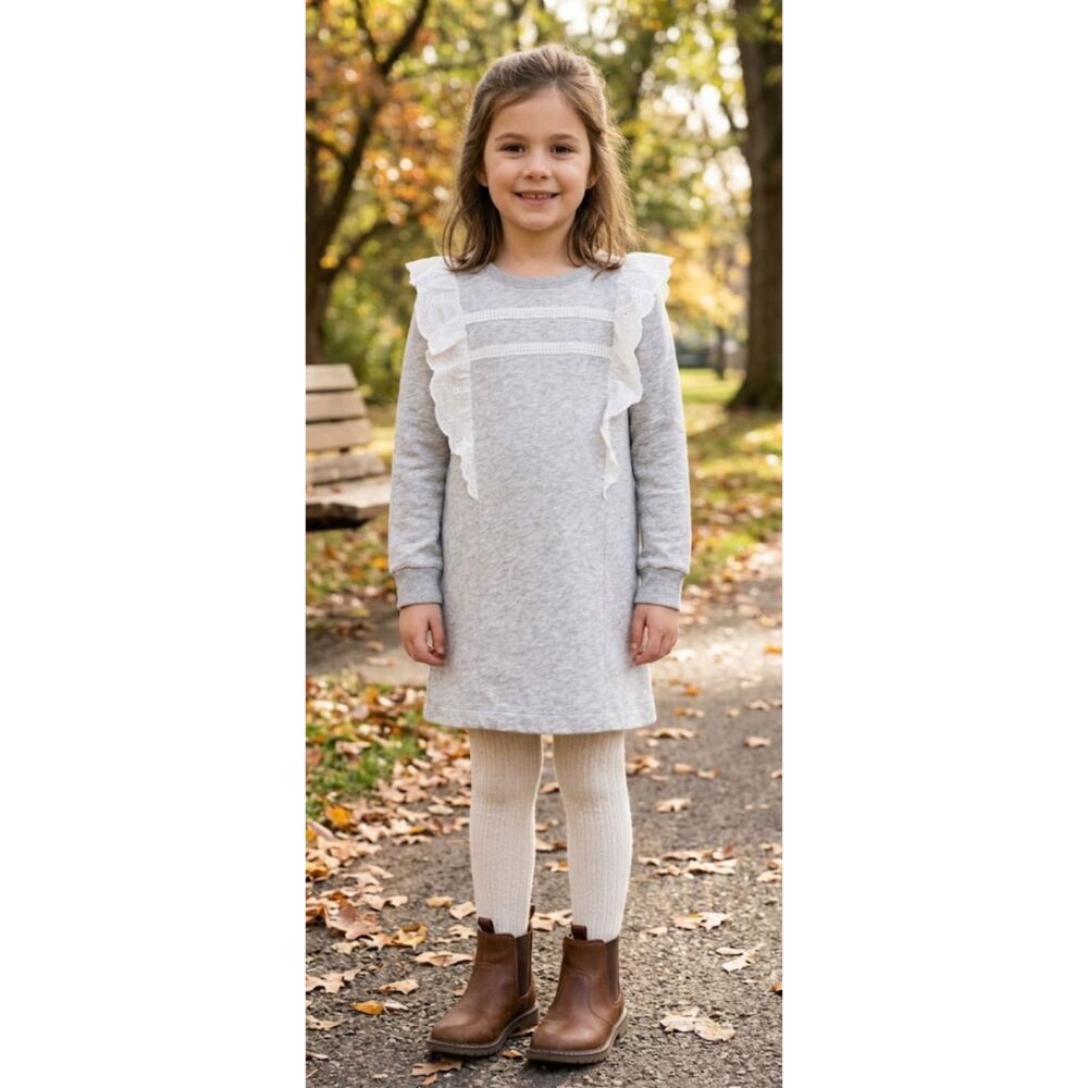 New Gap Long Sleeve Ruffle Sweater Dress Girl's Size 6-7 Small